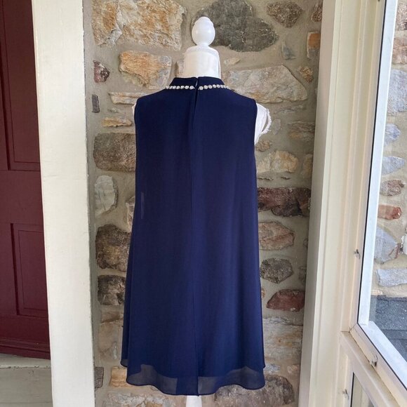 NWT Eliza J Navy Blue Embellished Chiffon Shift Dress Women’s 12 - Picture 9 of 12